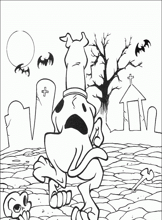 Scooby in the cemetery coloring page
